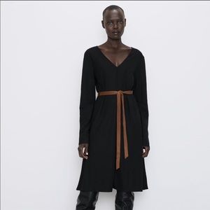 Zara black dress brown belt